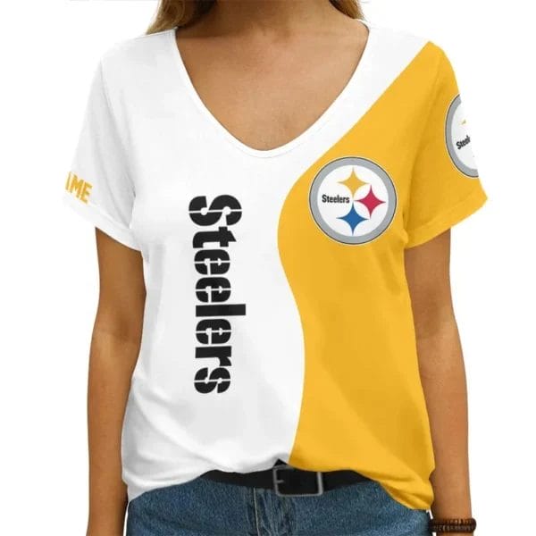 Pittsburgh Steelers Personalized V-neck Women T-shirt - Image 3