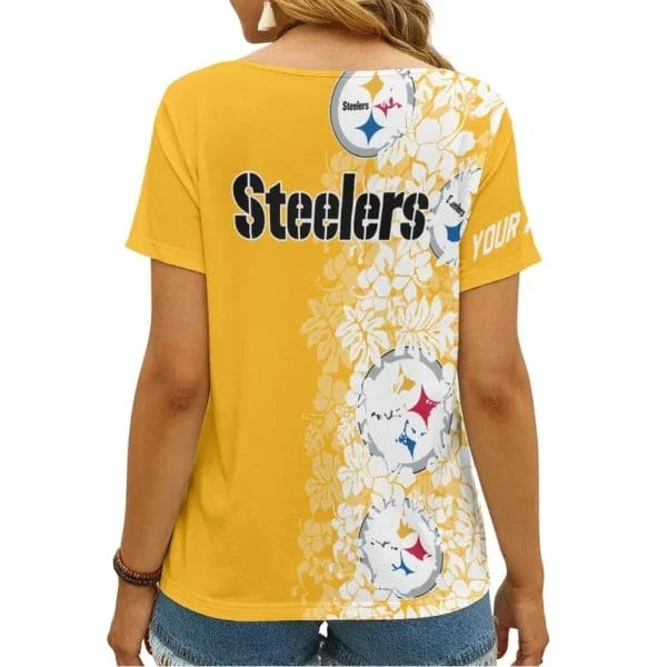 Pittsburgh Steelers Personalized V-neck Women T-shirt - Image 3