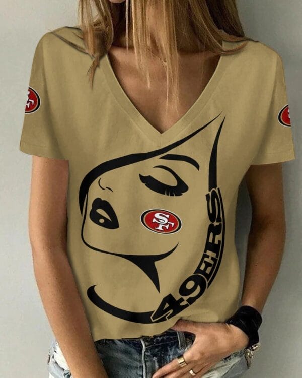 San Francisco 49ers Summer V-neck Women T-shirt 128 - Image 2