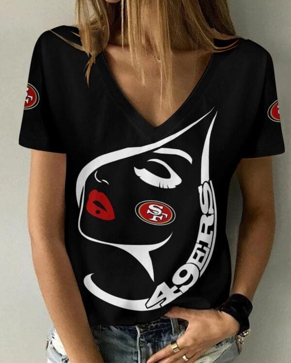 San Francisco 49ers Summer V-neck Women T-shirt 128 - Image 4