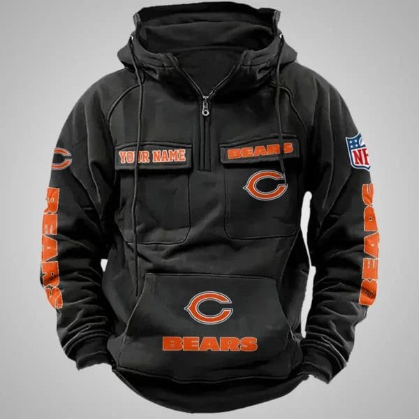 Chicago Bears New Personalized Multi Pockets Zip Hoodie AMCMZHD000093