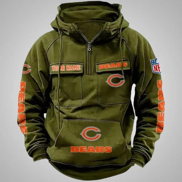 Chicago Bears New Personalized Multi Pockets Zip Hoodie AMCMZHD000093 - Image 2