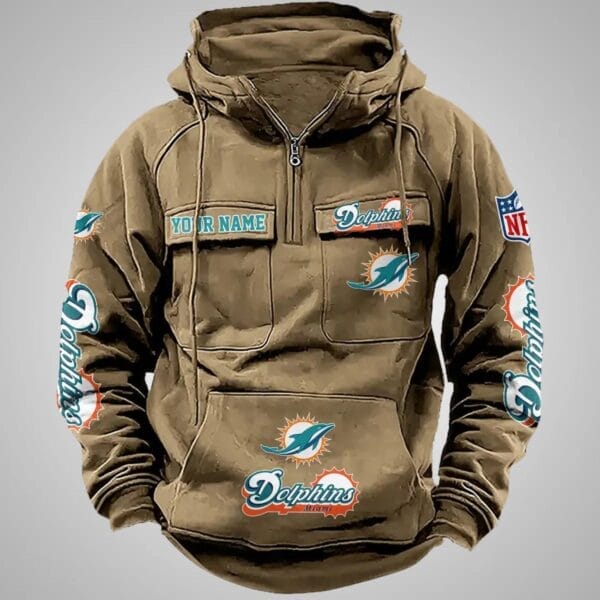 Miami Dolphins New Personalized Multi Pockets Zip Hoodie AMCMZHD000100 - Image 5