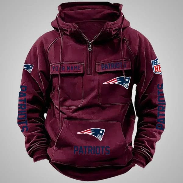 New England Patriots New Personalized Multi Pockets Zip Hoodie AMCMZHD000086 - Image 5