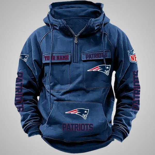 New England Patriots New Personalized Multi Pockets Zip Hoodie AMCMZHD000086