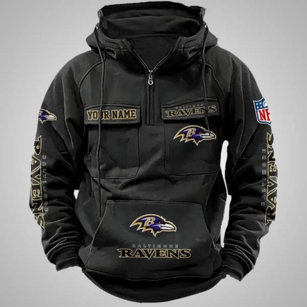 Baltimore Ravens New Personalized Multi Pockets Zip Hoodie AMCMZHD000088