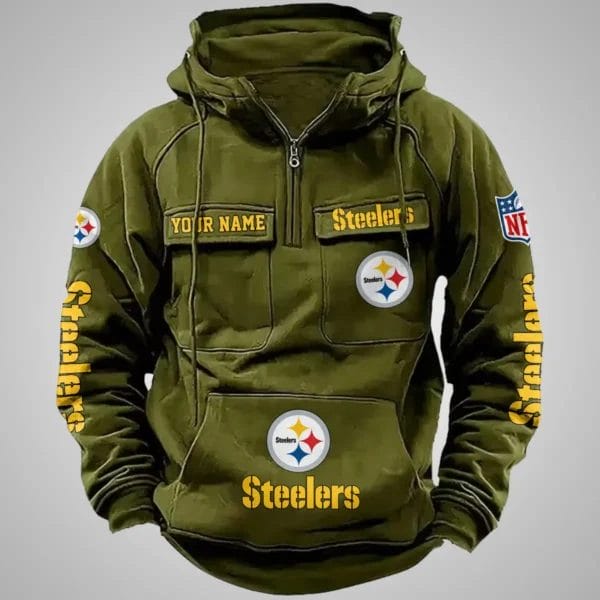 Pittsburgh Steelers New Personalized Multi Pockets Zip Hoodie AMCMZHD000090 - Image 3