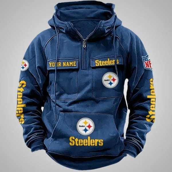 Pittsburgh Steelers New Personalized Multi Pockets Zip Hoodie AMCMZHD000090