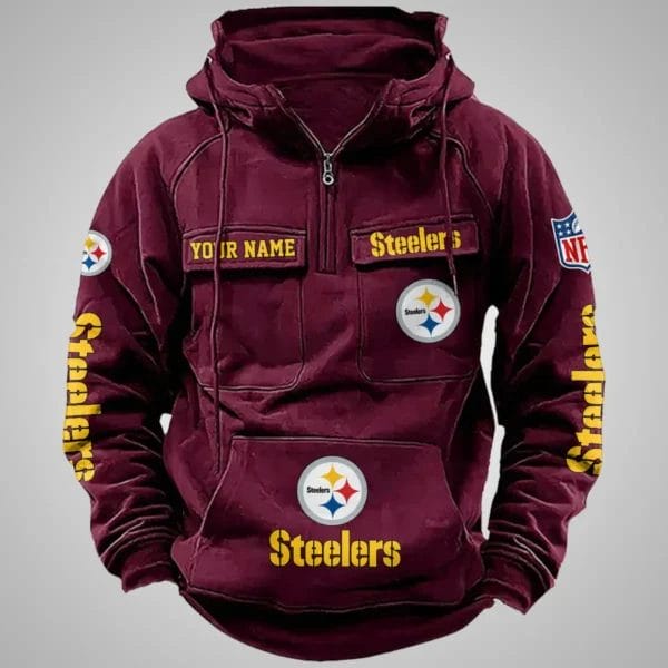 Pittsburgh Steelers New Personalized Multi Pockets Zip Hoodie AMCMZHD000090 - Image 5
