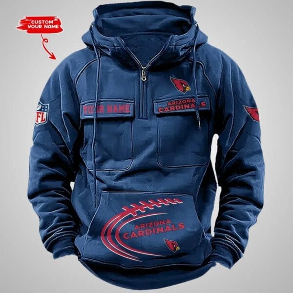 Arizona Cardinals New Personalized Multi Pockets Zip Hoodie AMCMZHD000075