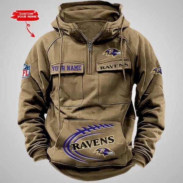 Baltimore Ravens New Personalized Multi Pockets Zip Hoodie AMCMZHD000078 - Image 2