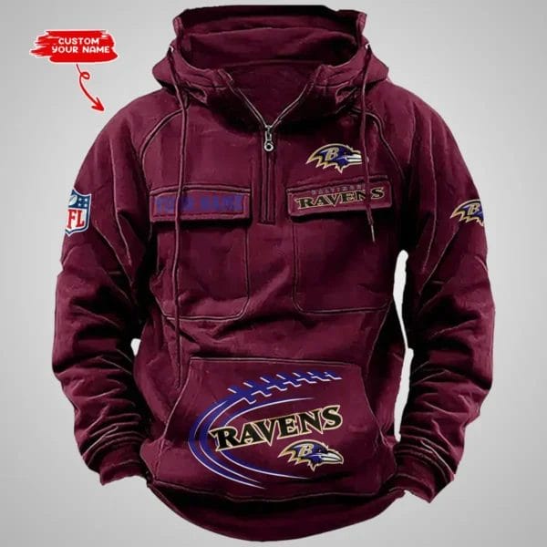 Baltimore Ravens New Personalized Multi Pockets Zip Hoodie AMCMZHD000078 - Image 5