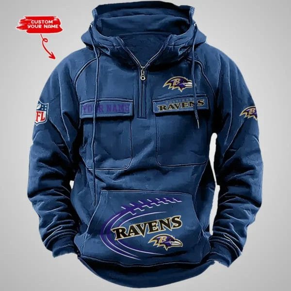 Baltimore Ravens New Personalized Multi Pockets Zip Hoodie AMCMZHD000078 - Image 3