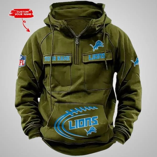 Detroit Lions New Personalized Multi Pockets Zip Hoodie AMCMZHD000084