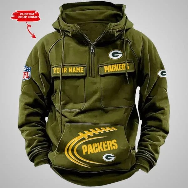 Green Bay Packers New Personalized Multi Pockets Zip Hoodie AMCMZHD000103 - Image 3