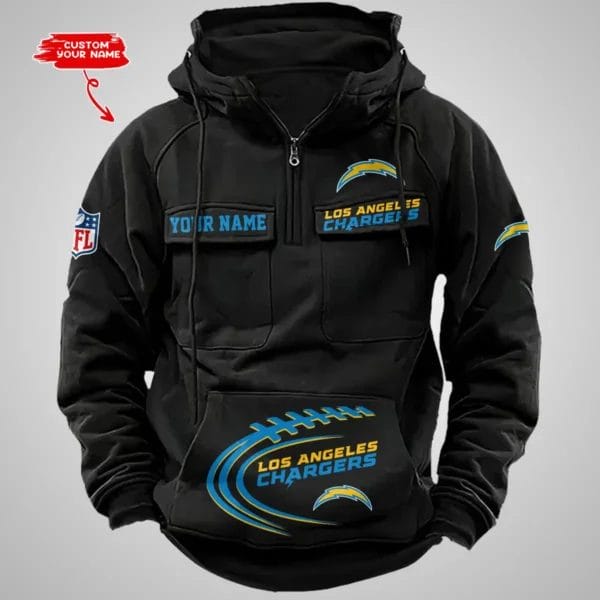 Los Angeles Chargers New Personalized Multi Pockets Zip Hoodie AMCMZHD000068 - Image 2