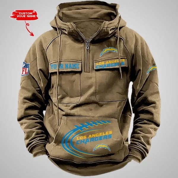 Los Angeles Chargers New Personalized Multi Pockets Zip Hoodie AMCMZHD000068