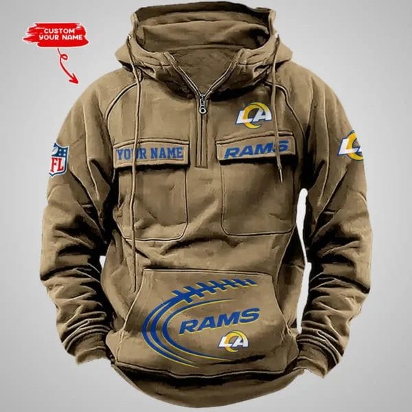 Los Angeles Rams New Personalized Multi Pockets Zip Hoodie AMCMZHD000072 - Image 4