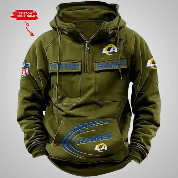 Los Angeles Rams New Personalized Multi Pockets Zip Hoodie AMCMZHD000072 - Image 3