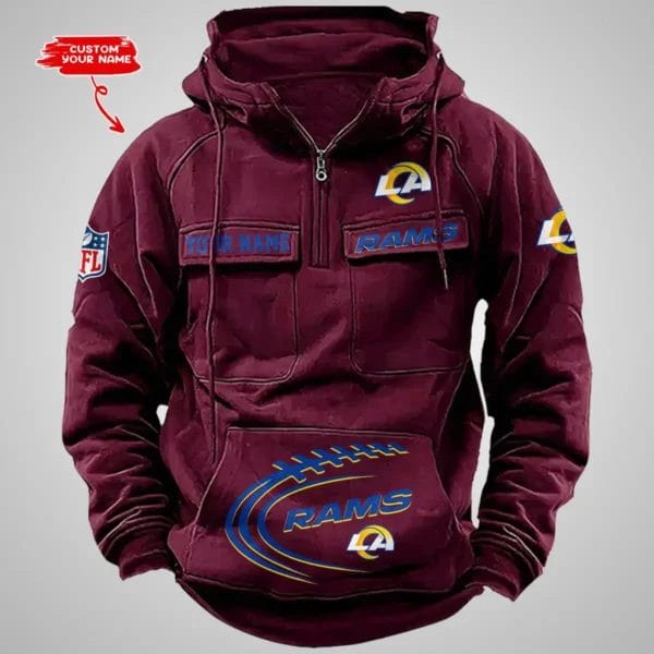 Los Angeles Rams New Personalized Multi Pockets Zip Hoodie AMCMZHD000072 - Image 2