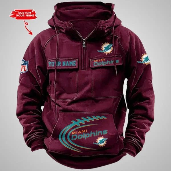 Miami Dolphins New Personalized Multi Pockets Zip Hoodie AMCMZHD000069 - Image 4