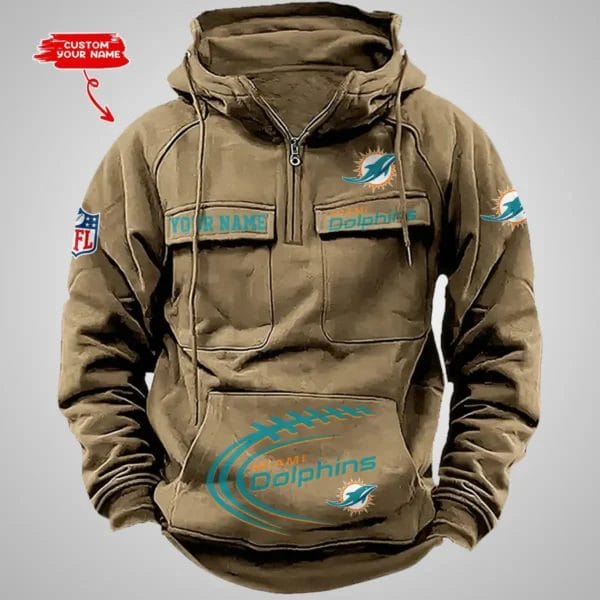 Miami Dolphins New Personalized Multi Pockets Zip Hoodie AMCMZHD000069 - Image 2