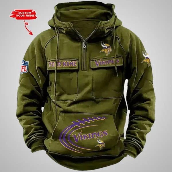 Minnesota Vikings New Personalized Multi Pockets Zip Hoodie AMCMZHD000070 - Image 2