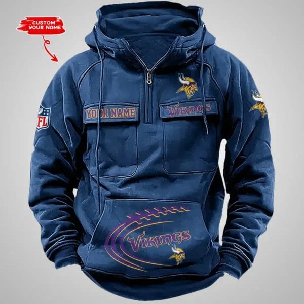 Minnesota Vikings New Personalized Multi Pockets Zip Hoodie AMCMZHD000070 - Image 3