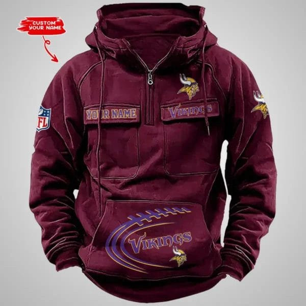 Minnesota Vikings New Personalized Multi Pockets Zip Hoodie AMCMZHD000070 - Image 4