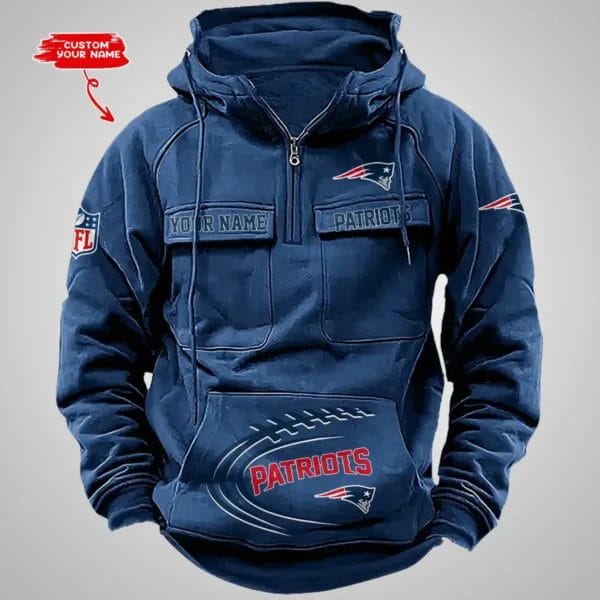 New England Patriots New Personalized Multi Pockets Zip Hoodie AMCMZHD000071 - Image 2