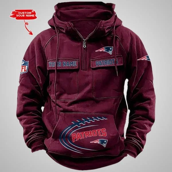 New England Patriots New Personalized Multi Pockets Zip Hoodie AMCMZHD000071 - Image 3