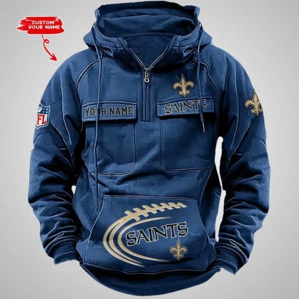 New Orleans Saints New Personalized Multi Pockets Zip Hoodie AMCMZHD000073