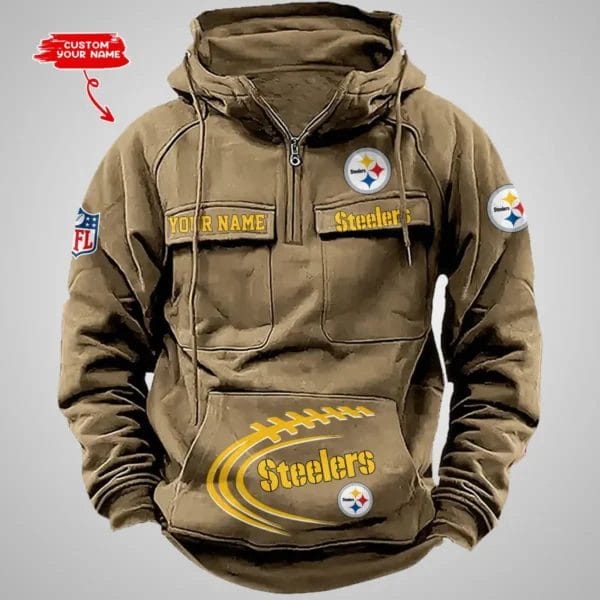 Pittsburgh Steelers New Personalized Multi Pockets Zip Hoodie AMCMZHD000106 - Image 3