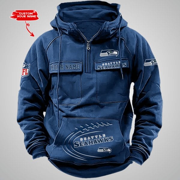 Seattle Seahawks New Personalized Multi Pockets Zip Hoodie AMCMZHD000062