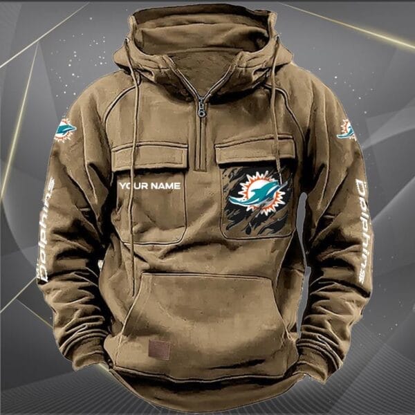 Miami Dolphins  New Personalized Multi Pockets Zip Hoodie AMCMZHD000051 - Image 3