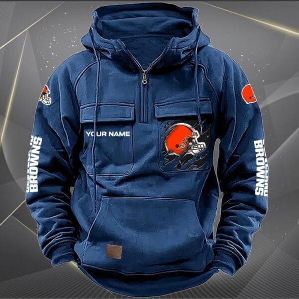 Cleveland Browns  New Personalized Multi Pockets Zip Hoodie AMCMZHD000039 - Image 2
