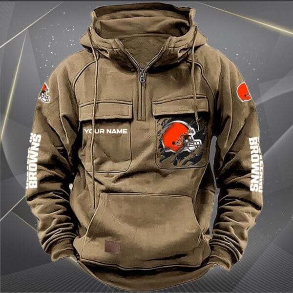 Cleveland Browns  New Personalized Multi Pockets Zip Hoodie AMCMZHD000039 - Image 3