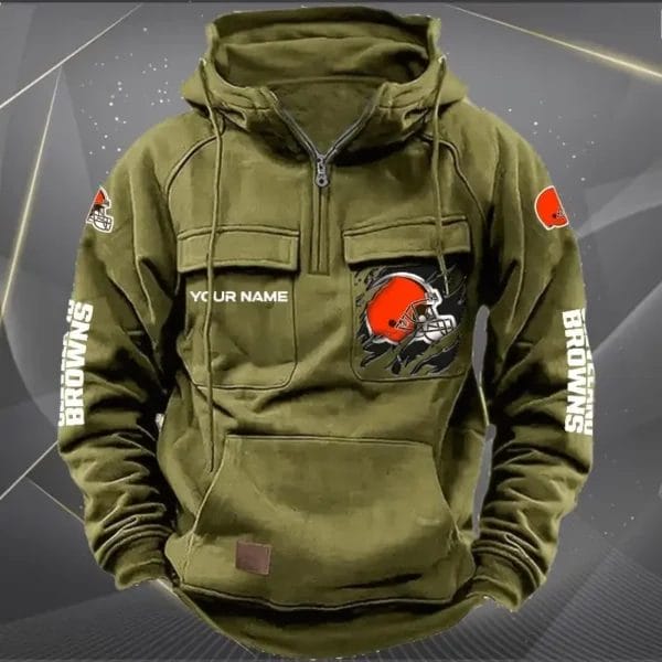 Cleveland Browns  New Personalized Multi Pockets Zip Hoodie AMCMZHD000039 - Image 4