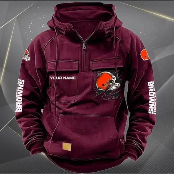Cleveland Browns  New Personalized Multi Pockets Zip Hoodie AMCMZHD000039 - Image 5