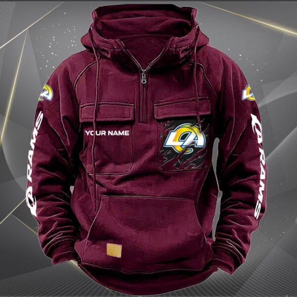 Los Angeles Rams New Personalized Multi Pockets Zip Hoodie AMCMZHD000050 - Image 5