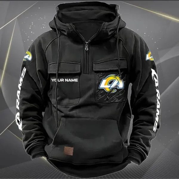 Los Angeles Rams New Personalized Multi Pockets Zip Hoodie AMCMZHD000050