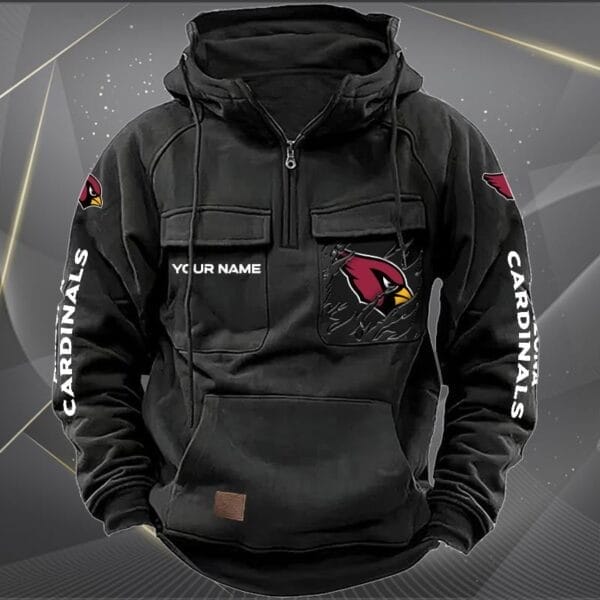 Arizona Cardinals  New Personalized Multi Pockets Zip Hoodie AMCMZHD000033