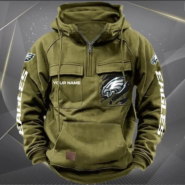 Philadelphia Eagles  New Personalized Multi Pockets Zip Hoodie AMCMZHD000056 - Image 4