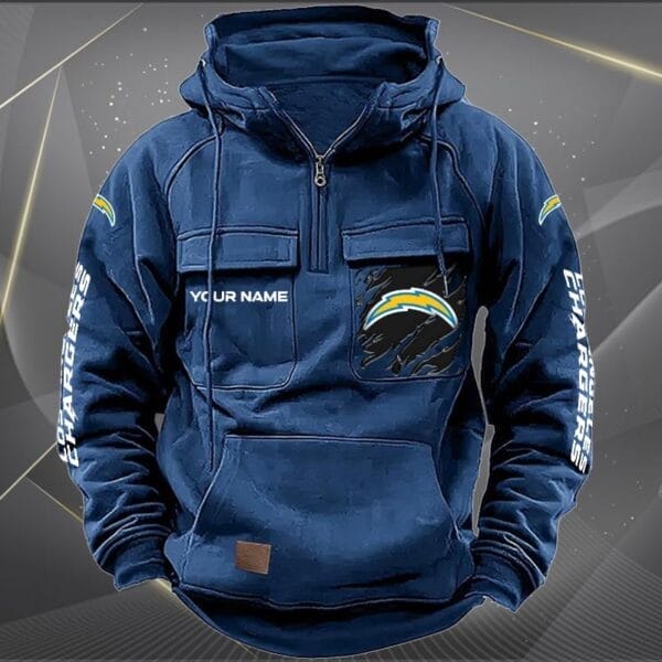 Los Angeles Chargers New Personalized Multi Pockets Zip Hoodie AMCMZHD000049 - Image 2