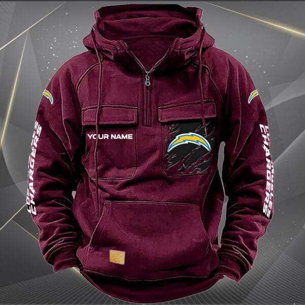 Los Angeles Chargers New Personalized Multi Pockets Zip Hoodie AMCMZHD000049 - Image 5