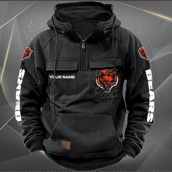 Chicago Bears  New Personalized Multi Pockets Zip Hoodie AMCMZHD000037