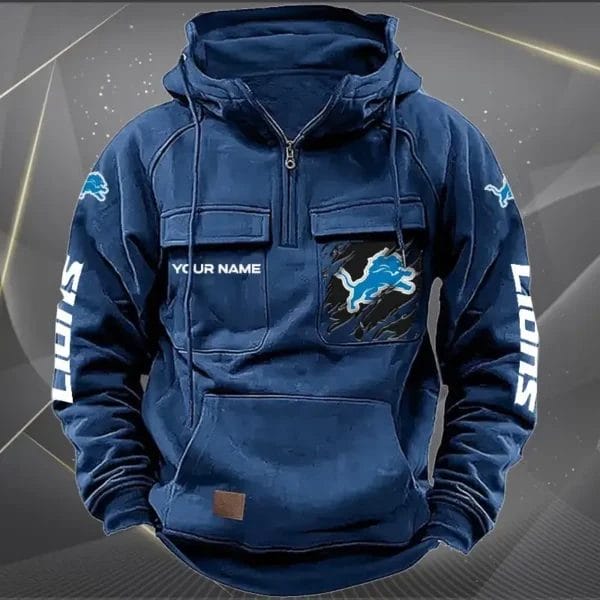 Detroit Lions  New Personalized Multi Pockets Zip Hoodie AMCMZHD000042 - Image 2