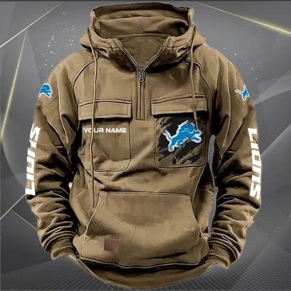 Detroit Lions  New Personalized Multi Pockets Zip Hoodie AMCMZHD000042 - Image 3