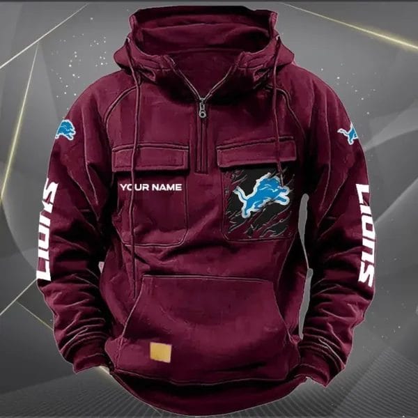 Detroit Lions  New Personalized Multi Pockets Zip Hoodie AMCMZHD000042 - Image 5