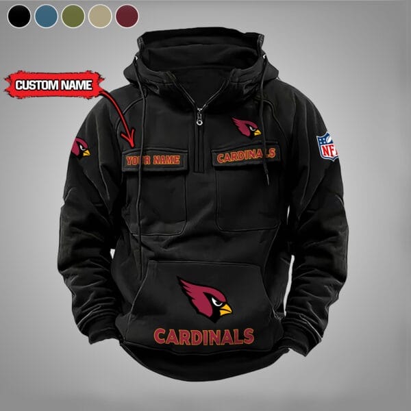 Arizona Cardinals  New Personalized Multi Pockets Zip Hoodie AMCMZHD000028